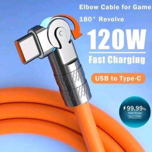 ⚡🔌 CABLE USB TIPO C 120W CON CONECTOR GIRATORIO 180° – SÚPER CARGA RÁPIDA (USO RUDO)